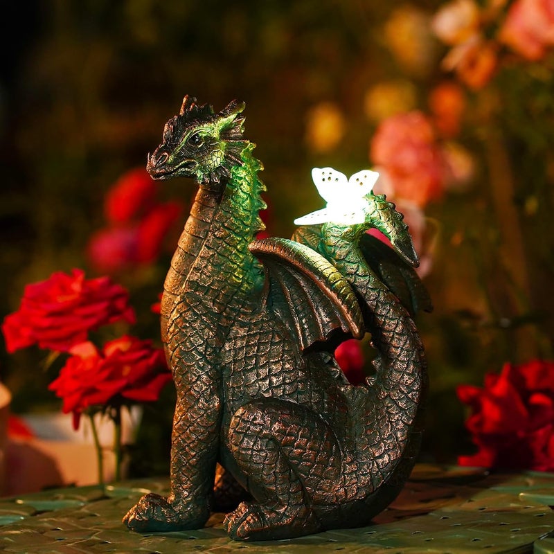 Nacome Solar Dragon Outdoor Statues for Garden: Outside Decor with Butterfly Clearance for Yard Art Lawn Ornaments Porch Patio Balcony Home House for Grandma Mom Women - Image 1